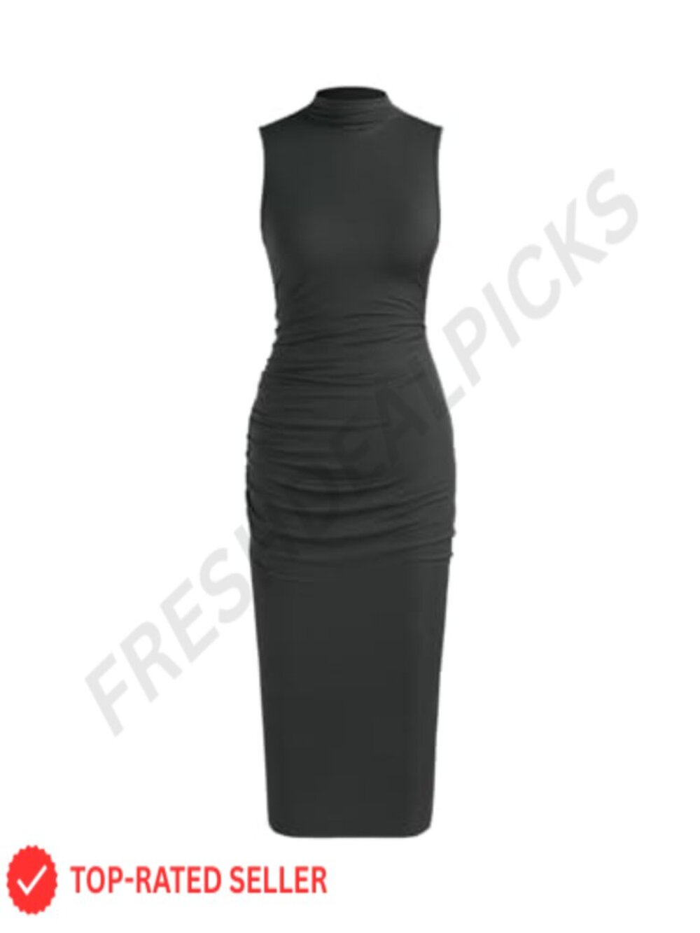 CIDER Bodycon Midi Dress Mock Neck Sleeveless Ruched Work Cocktail